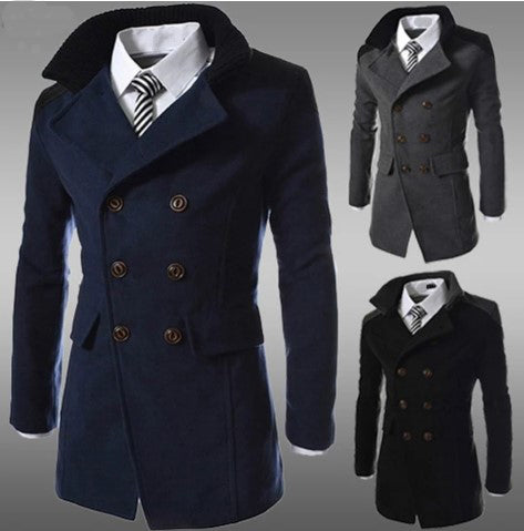 long trench good quality double breasted wool overcoat