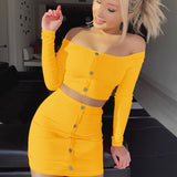 Long Sleeve Crop Tops Sexy Two Pieces Set Casual Bodycon Skirts
