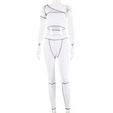 One Shoulder 2 Piece Set Women Workout Crop Top And Leggings Sets