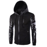 High Quality New Men Hooded Leather Sleeve Jacket
