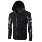 High Quality New Men Hooded Leather Sleeve Jacket