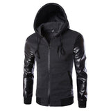 High Quality New Men Hooded Leather Sleeve Jacket