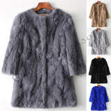 Women's O-Neck Long Rabbit Fur Jacket Outwear