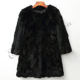 Women's O-Neck Long Rabbit Fur Jacket Outwear