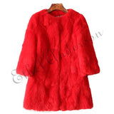 Women's O-Neck Long Rabbit Fur Jacket Outwear