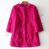 Women's O-Neck Long Rabbit Fur Jacket Outwear
