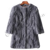 Women's O-Neck Long Rabbit Fur Jacket Outwear