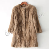 Women's O-Neck Long Rabbit Fur Jacket Outwear