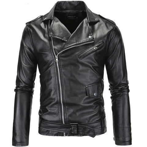 Motorcycle Leather Men Slim Fit Jacket