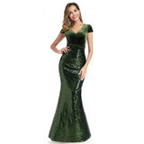 Sexy V-neck Sleeveless Mermaid Burgundy Long Evening Dresses