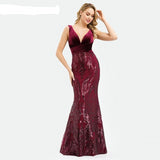 Sexy V-neck Sleeveless Mermaid Burgundy Long Evening Dresses