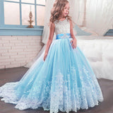 Trailing Wedding Lace Girls Dress | Bridesmaid Kids Dresses | Long Princess Dress