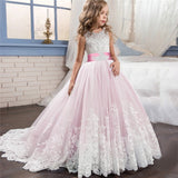 Trailing Wedding Lace Girls Dress | Bridesmaid Kids Dresses | Long Princess Dress