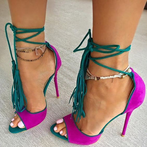 New Sexy Color matching Lace-up Sandals for Woman