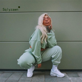 Female Suit| Short Sweatshirts| Sweatpants Set| Solid Tracksuit| Oversized Sweatshirt|