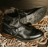 Wedge Leather Denim Banquet Harness Boots