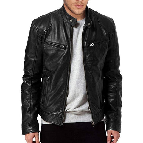 NEW Fashion Men's Stand Collar Coats Leather Biker Jackets