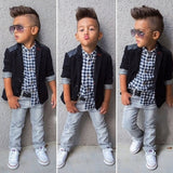 Coat+plaid T-shirt+Jeans Clothes Set Little Casual Boys