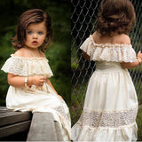 Off Shoulder Solid Color Lace Flower Dress | Party Formal Dress Sundress | Baby Girl Summer Dress