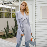 Simplee Elastic knitting long cardigan women Winter sweater sash Knitted cardigan female Soft casual sweater coat pull jumper