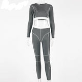 Workout 2 Piece Sets Long Sleeve Top And Leggings Set