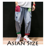 Privathinker Men Jeans Straight Pants 2019 Mens Japanese Streetwear Shredded Patchwork Denim Pants Male Vintage Blue Jeans