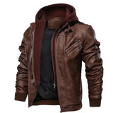 Men's Motorcycle Leather Jacket Windbreaker Hooded PU Jackets