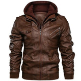 Men's Motorcycle Leather Jacket Windbreaker Hooded PU Jackets