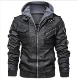 Men's Motorcycle Leather Jacket Windbreaker Hooded PU Jackets