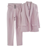Taotrees Women's Solid Color Blazer Pant Suits Office Lady Jacket and Sling Tops and Trouser Workwear Three Piece Sets