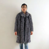 Real silver fox fur coat,natural fox fur coat women fur coat fox， Wool knit liner,stylish stand  collar 2019 QD.YISHANG