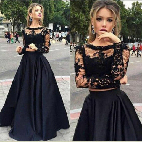 Cocktail Lace Black 2 Piece Suit | Women Formal Wedding Long Dress
