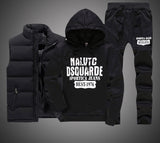 Thicken Warm Tracksuit Men 3 Pieces Fur Hooded Fleece Tracksuit