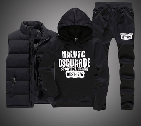 Thicken Warm Tracksuit Men 3 Pieces Fur Hooded Fleece Tracksuit