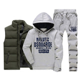 Thicken Warm Tracksuit Men 3 Pieces Fur Hooded Fleece Tracksuit