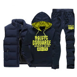 Thicken Warm Tracksuit Men 3 Pieces Fur Hooded Fleece Tracksuit