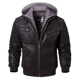 Motorcycle Removable Hood winter Genuine Leather Jackets