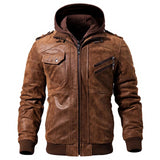 Motorcycle Removable Hood winter Genuine Leather Jackets