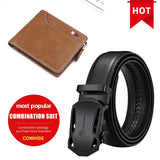 Automatic Buckle Black Genuine Leather Belt