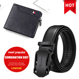 Automatic Buckle Black Genuine Leather Belt