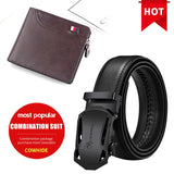 Automatic Buckle Black Genuine Leather Belt