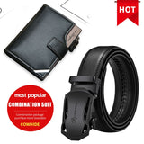 Automatic Buckle Black Genuine Leather Belt