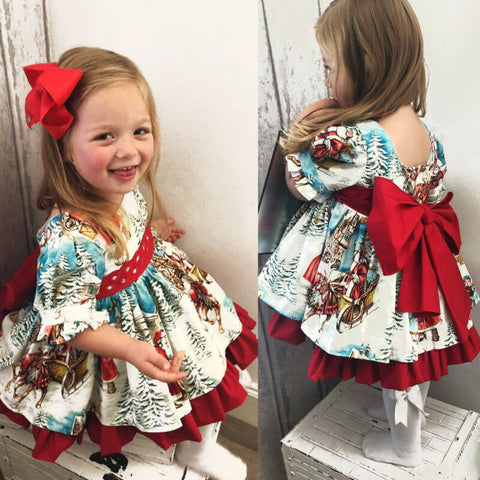  Cartoon Printed Christmas princess dress | Tutu Sweet Baby Birthday Dress