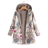 Winter Coat Loose Floral Print Hooded Outwear Coats