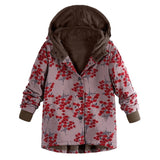 Winter Coat Loose Floral Print Hooded Outwear Coats