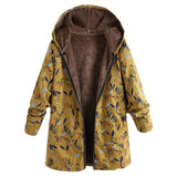 Winter Coat Loose Floral Print Hooded Outwear Coats