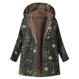 Winter Coat Loose Floral Print Hooded Outwear Coats