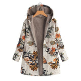 Winter Coat Loose Floral Print Hooded Outwear Coats