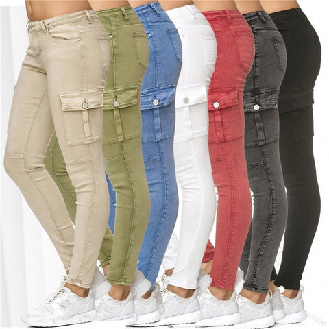 Women Casual Jeans Denim Pants Women Cargo Pencil Long Pants