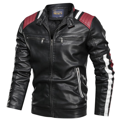 Men's Leather Jacket Casual Fashion Stand Collar Motorcycle Jacket